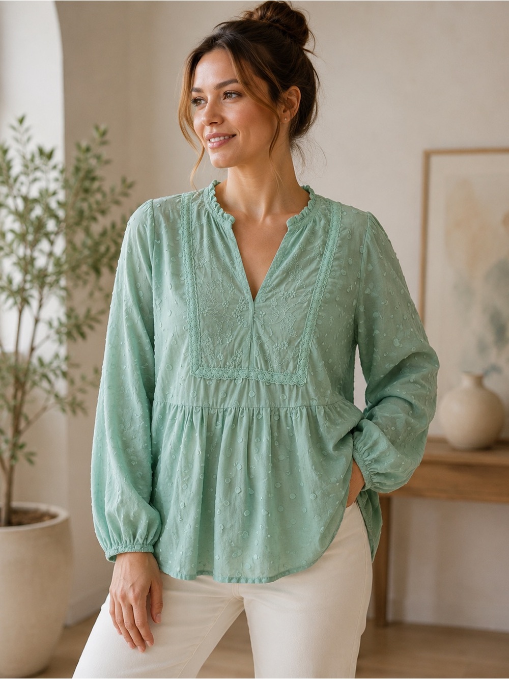 torrid Mint Green Swiss Dot Peasant Tunic